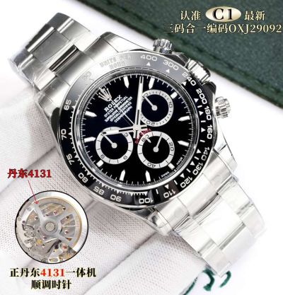 Rolex Daytona Replica with Oyster Bracelet Dandong 4131 Movement OXJ29092 Black Dial Watch